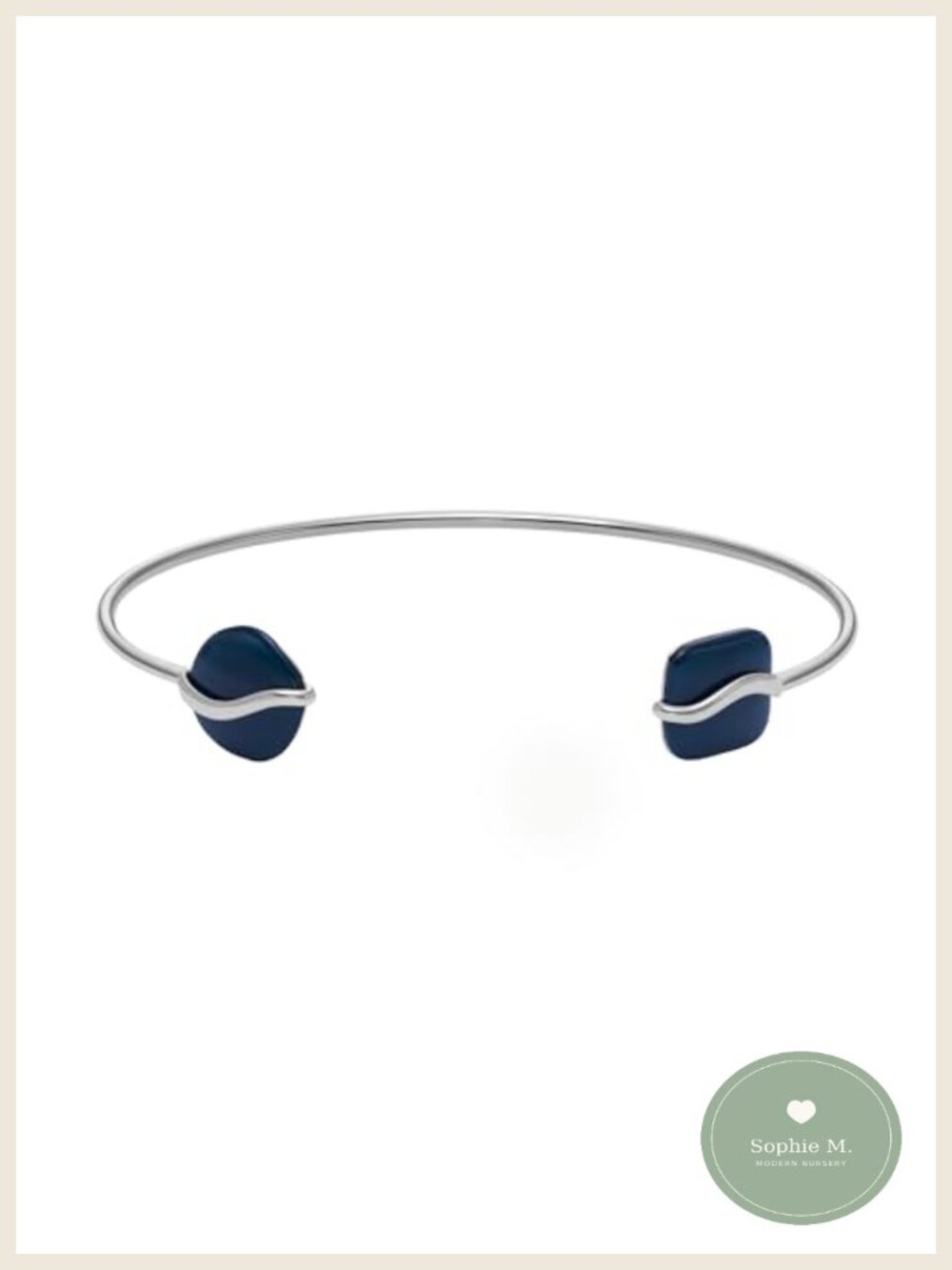 Stainless Steel Cuff Bracelet with Blue Glass Wave Pattern Open Cuff